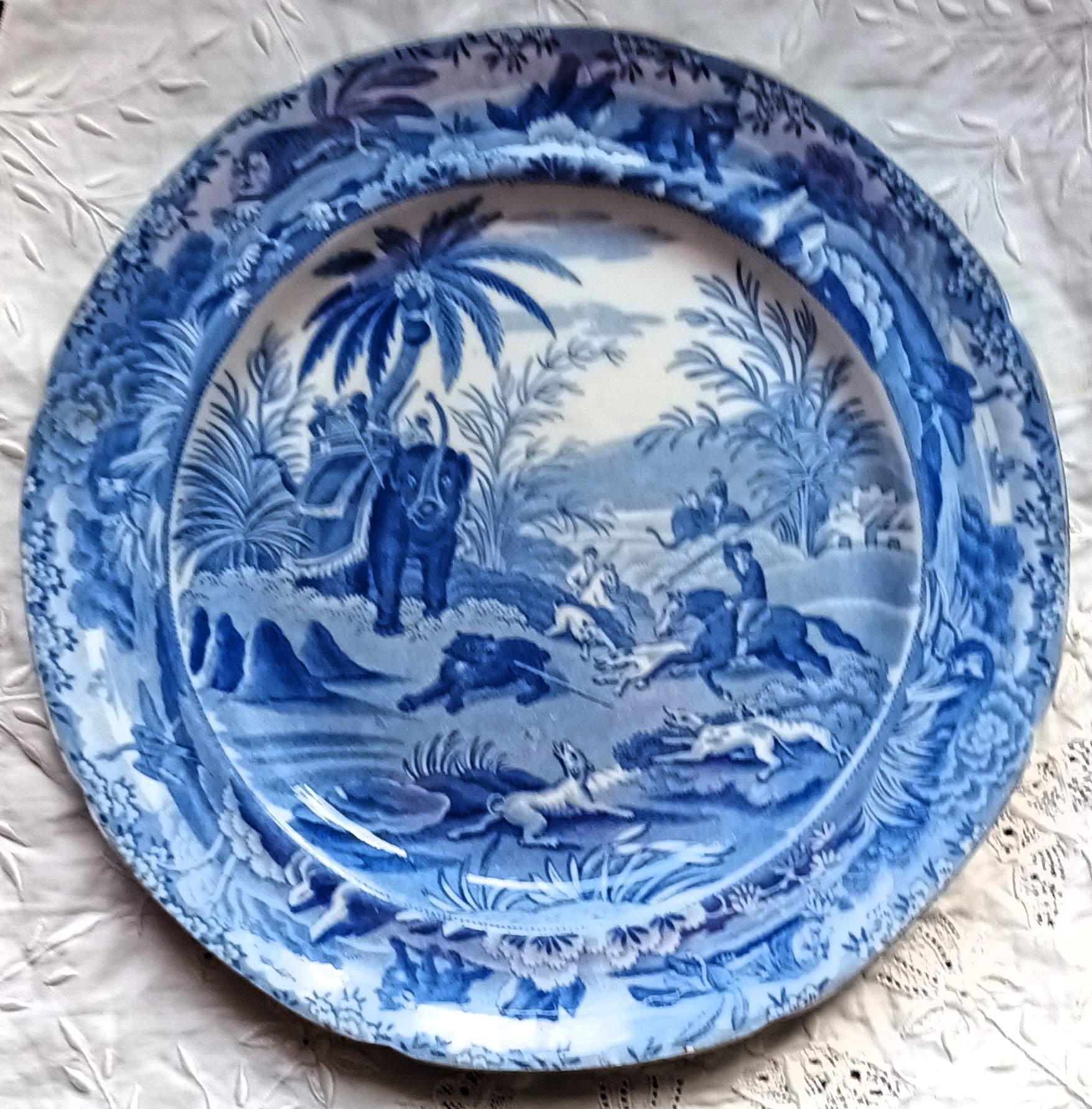 Antique English Georgian Blue and White Transfer Plate ~ “Death of the Bear” ~ Spode Antique Ceramics 3